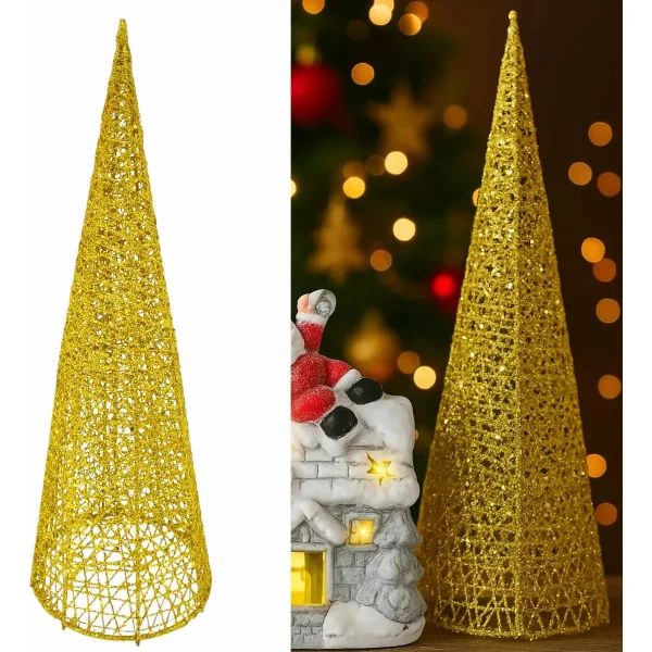 Pino Alambre Cono Navideño Decoración Adorno Navidad 40cm Dorado