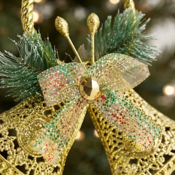 Adorno Campanas Navideña Decorativa Árbol Puerta Oro 18x18cm Dorado