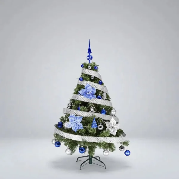 Arbol Navidad Tronador Verde 1,20 + Kit 30 Azul Plata