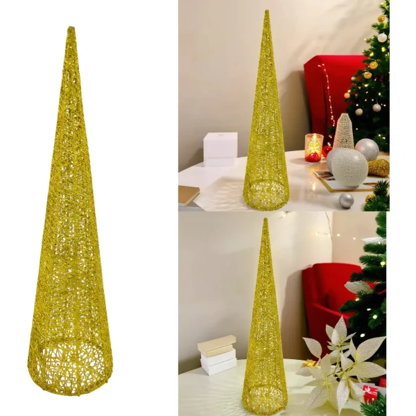 Pino Alambre Cono Navideño Decoración Adorno Navidad 60cm Oro