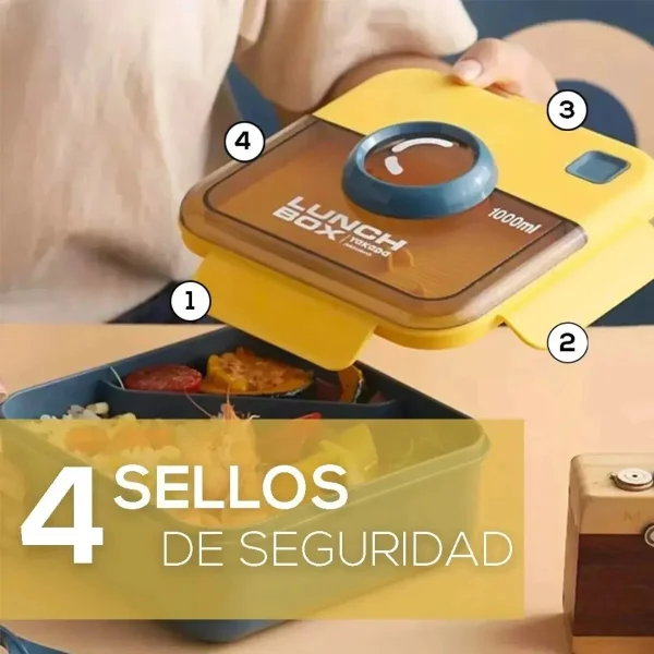 Lunchera Vianda Tupper Infantil Hermética Cubiertos 1000ml Terracota