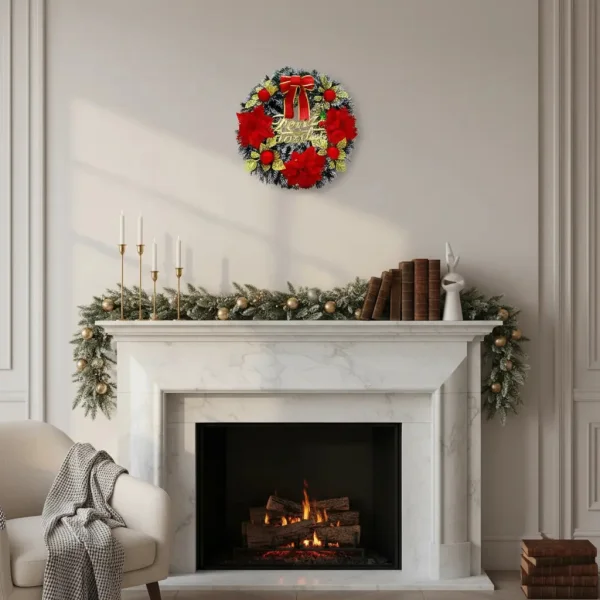 Corona Navidad Decoración Navideña Adorno Nevado Deco 40cm Color Rojo