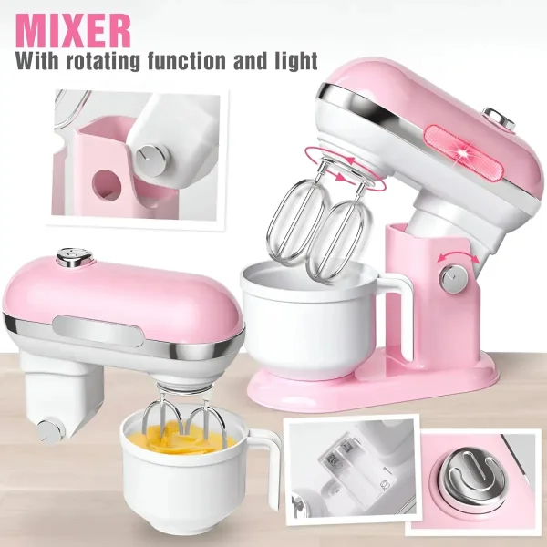 Juego De Cocina Electrodomésticos X3 Piezas Con Luz Y Sonido Rosa