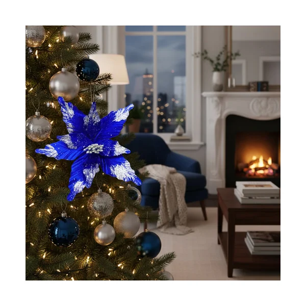 Flor 25cm Azul Arbol De Navidad Adornos Decoración X4u  Azul