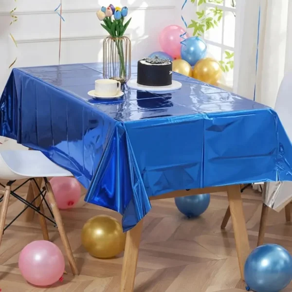Mantel Metalizado Rectangular Decoración Cumpleaños 137x183 Azul
