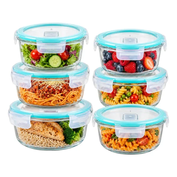 Set X6 Tuppers Contenedores Herméticos Vidrio Horno Freezer Transparente