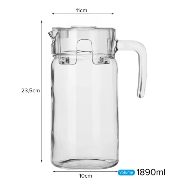 Jarra Vidrio Grande Lisa Con Tapa 1.9 Litros Transparente