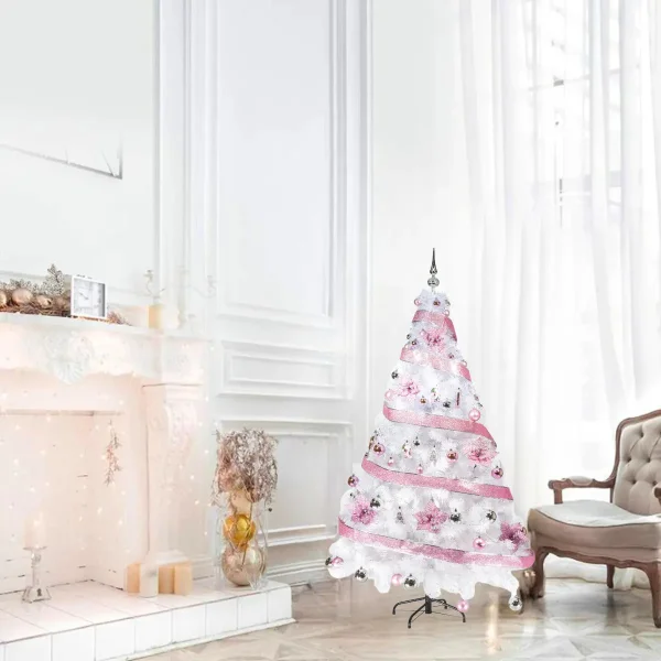 Arbol Navidad Blanco Tronador De Lujo 1.80mts + Kit Rosa Blanco