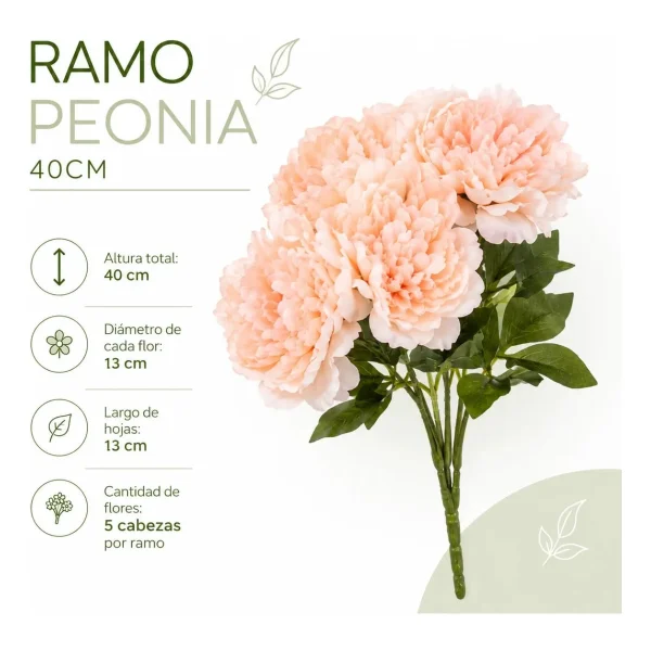Ramo De Peonias Pack X3 Flores Artificiales 40cm Deco Hogar Blanco