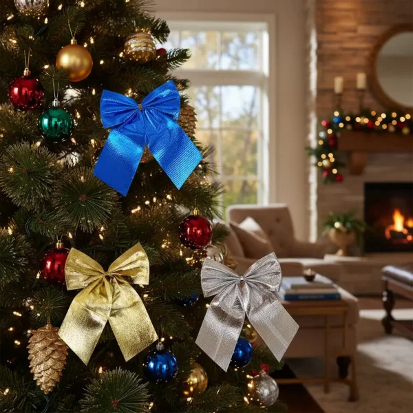 Adorno Colgante Navidad Moño 9cm Para Decoración Navideño X4