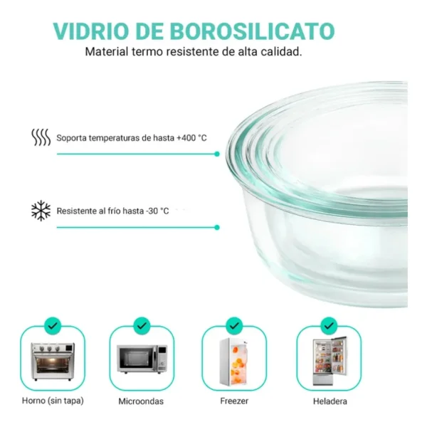 Set X6 Tuppers Contenedores Herméticos Vidrio Horno Freezer Transparente