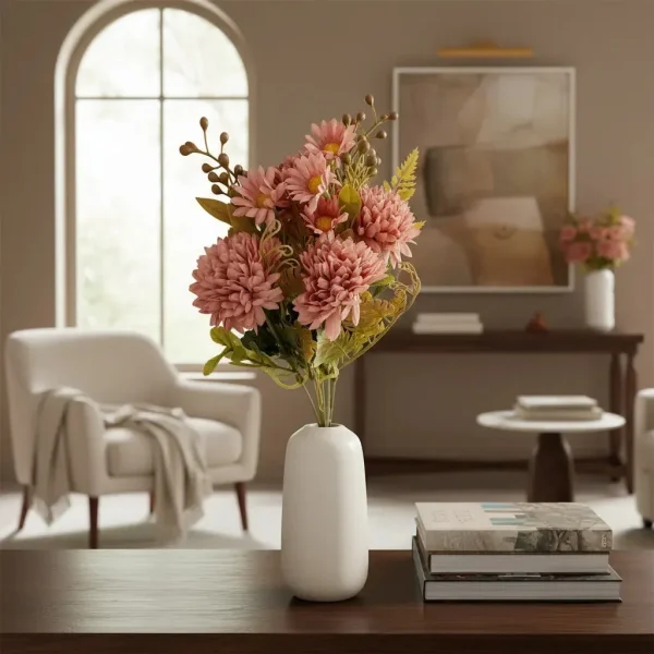 Ramo Crisantemos Flores Artificiales 30cm Decoración Pack X6 Rosa