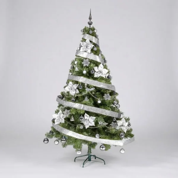 Arbolito Navidad Tronador Lujo 1,80mt + Kit 60 Plata Deco Verde