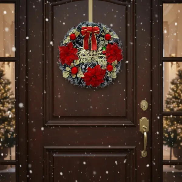 Corona Navidad Decoración Navideña Adorno Nevado Deco 40cm Color Rojo