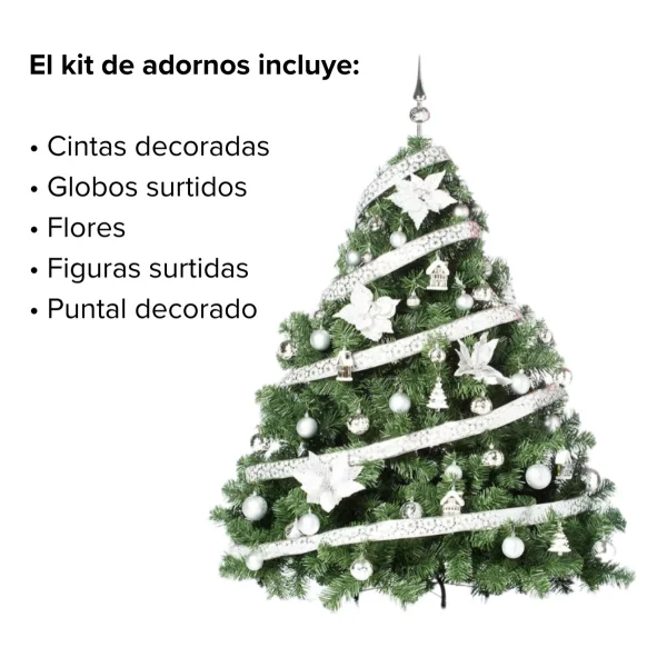 Arbol Navidad Patagonia Xl 1.50mt + Deco Plata Cybermonday Plata