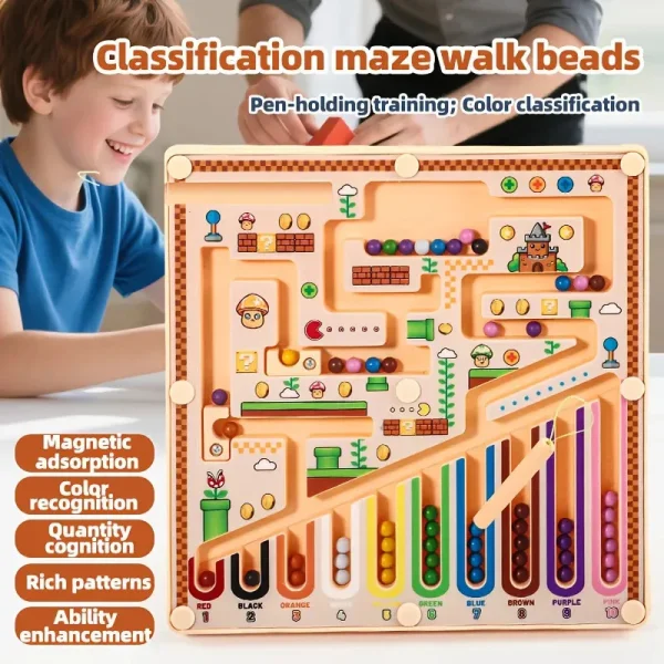 Juego Magnético Laberinto Bolitas Lápiz Colores Niños Beige