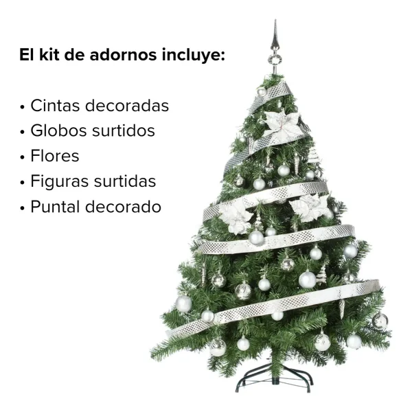 Arbol de Navidad Montañes Deluxe 1.50mts Con Adornos Kit X50
