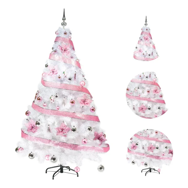 Arbol Navidad Blanco Tronador De Lujo 1.80mts + Kit Rosa Blanco