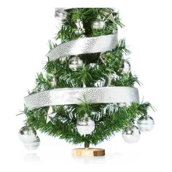 Arbolito De Navidad 80cm Con Adornos 30 Piezas Plata Verde