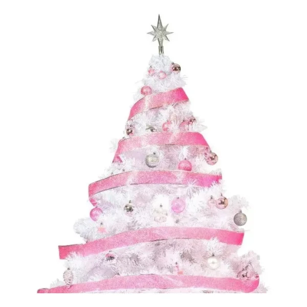 Arbol De Navidad Blanco Montañes Deluxe 1,80mts + Kit Rosa