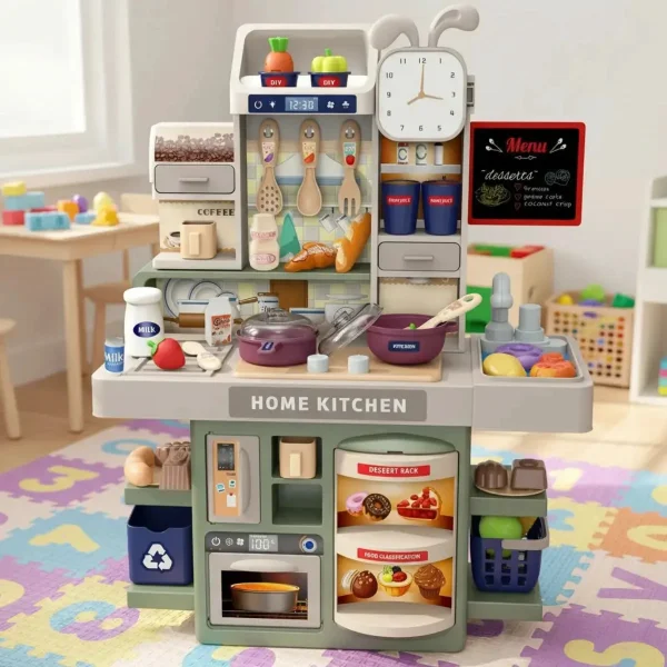 Cocinita Juguete Infantil Con Vapor Agua Luz Mas Accesorios Rosa Nude