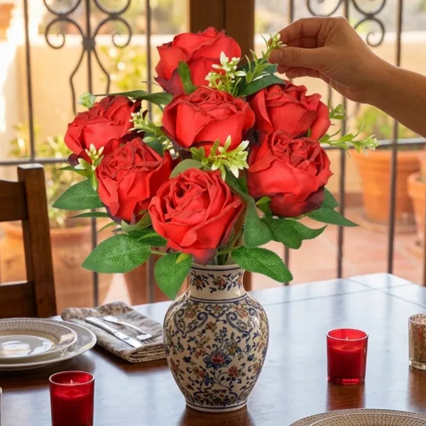 Flores Artificiales Ramo Rosas Rojas Grande 40cm Pack X3 Rojo