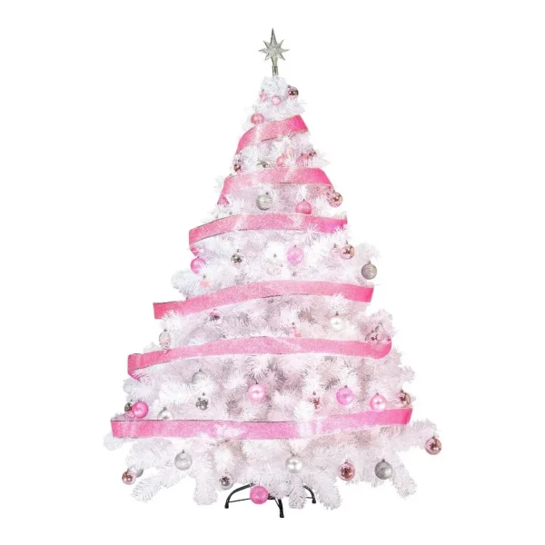 Arbol De Navidad Blanco Montañes Deluxe 1,80mts + Kit Rosa