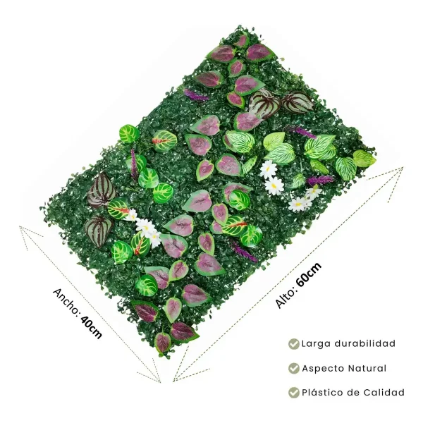 Jardín Vertical X5 Artificial Flores Deco Muro Verde 40x60 Verde