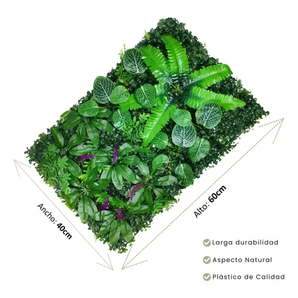 Jardin Vertical Artificial Verde Pack X5 Muro Pared 40x60cm Verde