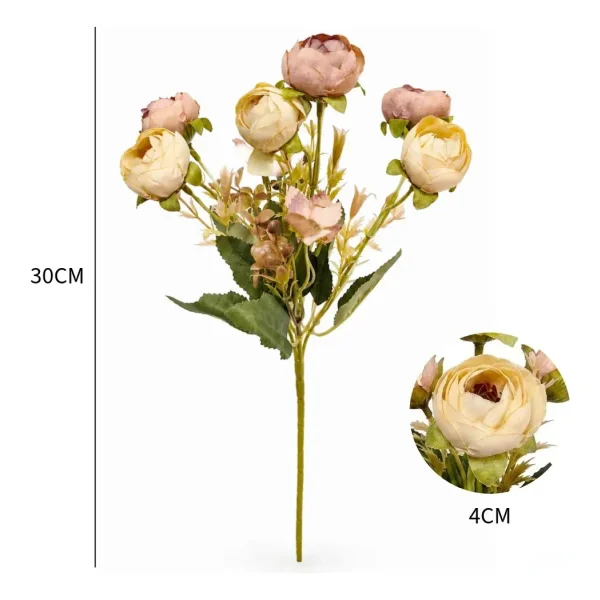 Ramo Flores Artificiales Vintage Peonías 30cm Deco Hogar Rosa