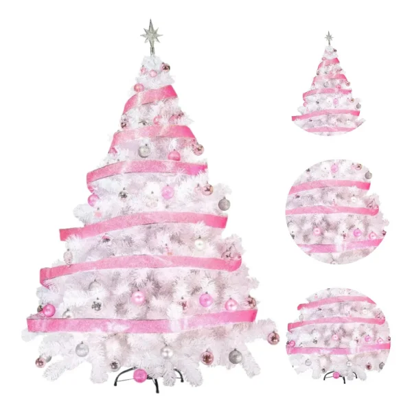 Arbol De Navidad Blanco Montañes Deluxe 1,80mts + Kit Rosa
