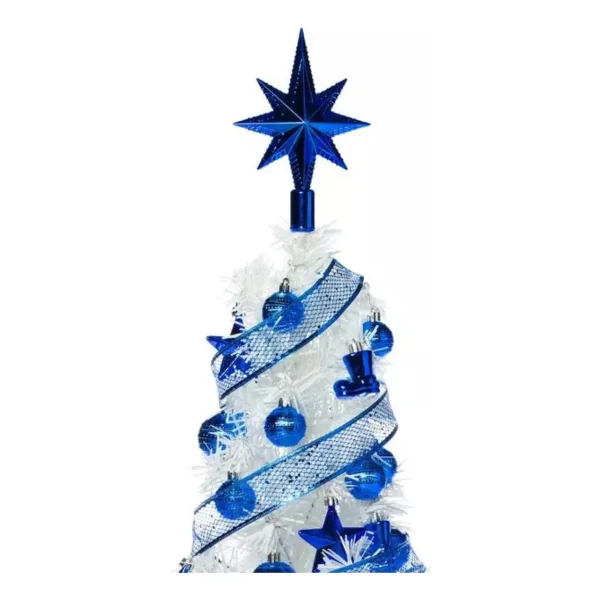 Arbolito De Navidad Blanco 80cm Con Adornos 30 Piezas Azul Blanco Y Azul