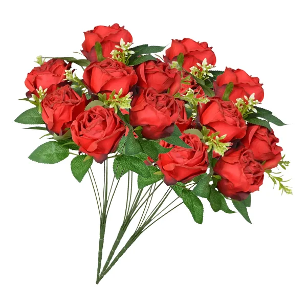 Flores Artificiales Ramo Rosas Rojas Grande 40cm Pack X3 Rojo