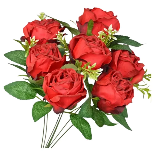 Flores Artificiales Ramo Rosas Rojas Grande 40cm Pack X3 Rojo