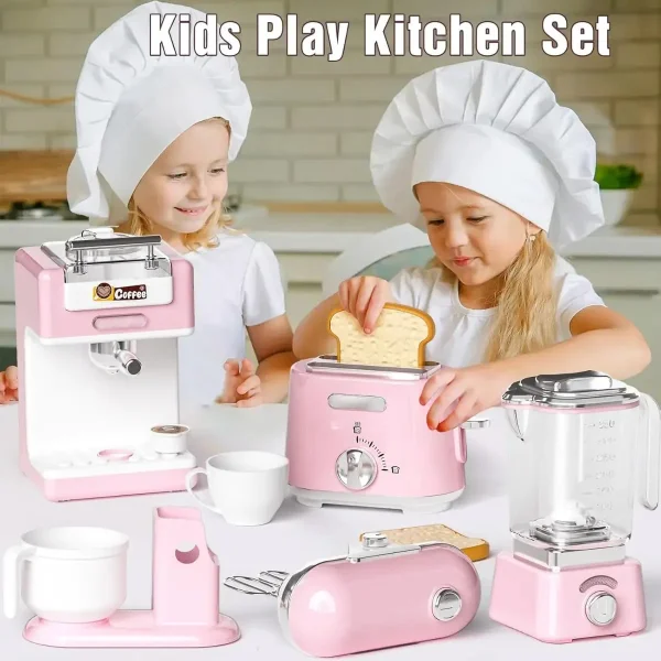 Juego De Cocina Electrodomésticos X3 Piezas Con Luz Y Sonido Rosa