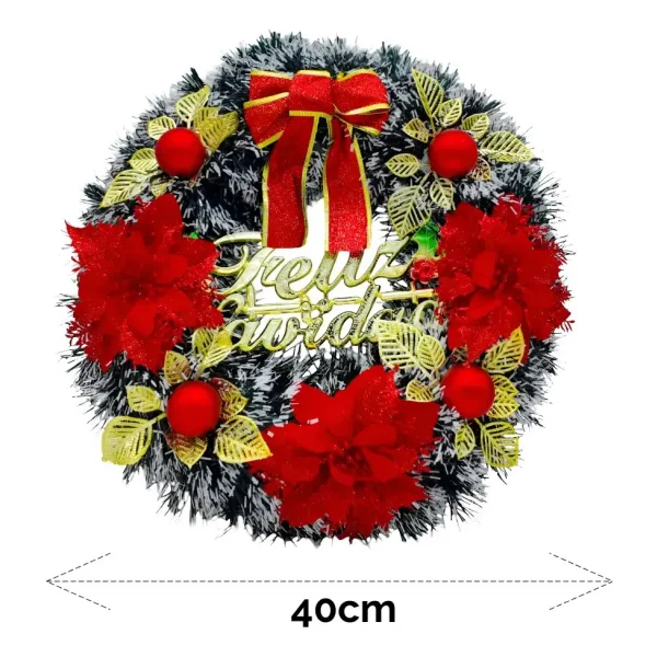 Corona Navidad Decoración Navideña Adorno Nevado Deco 40cm Oro