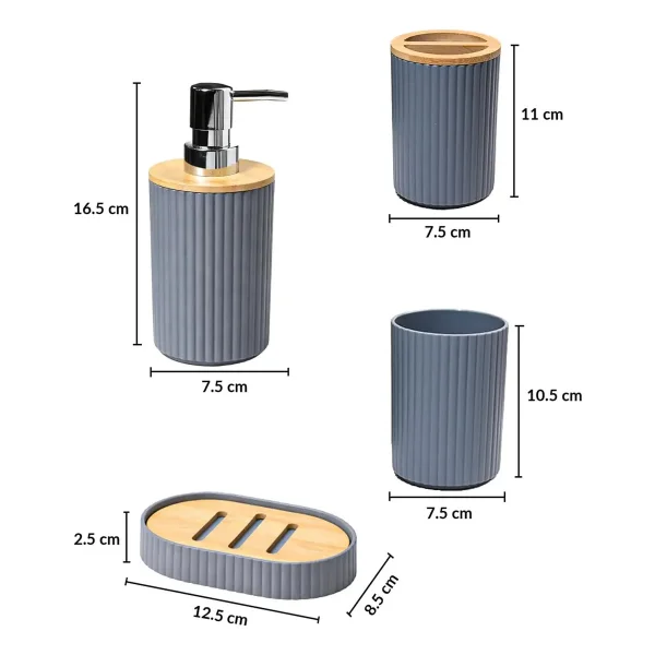 Set Accesorios Baño Kit 4 Piezas Dispenser Plastico Bambu Blanco