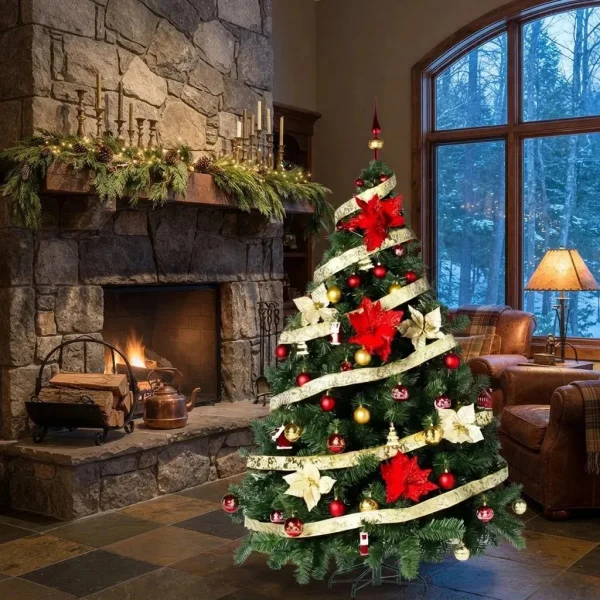 Arbol De Navidad Verde Montañes Deluxe 1.80mts Decoracion Rojo