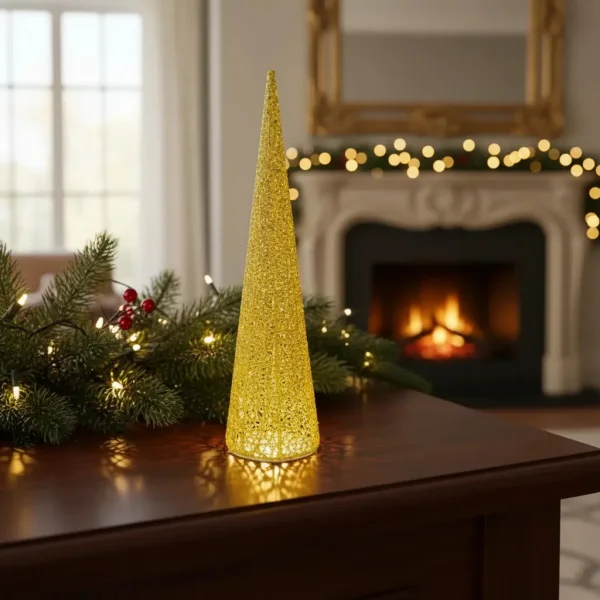 Pino Alambre Cono Navideño Decoración Adorno Navidad 60cm Oro