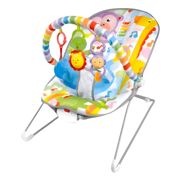 Mecedora Silla Multicolor Para Bebe Con Vibración Y Sonajero Blanco Multicolor