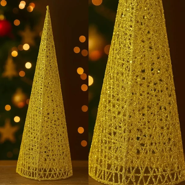 Pino Alambre Cono Navideño Decoración Adorno Navidad 40cm Dorado