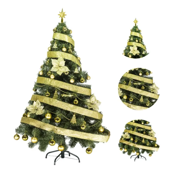 Arbol de Navidad Tronador De Lujo Verde 1,50mts + Kit 40 Oro