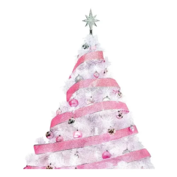 Arbol de Navidad Blanco  Montañes Deluxe 1,30mts Decorado Rosa