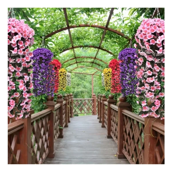 Ramo Flor Colgante Planta Jardin Artificial Enredadera X4u Rosa