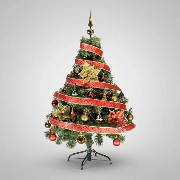 Arbol Navidad Tronador Verde 1,20mts + Kit 30 Rojo Oro