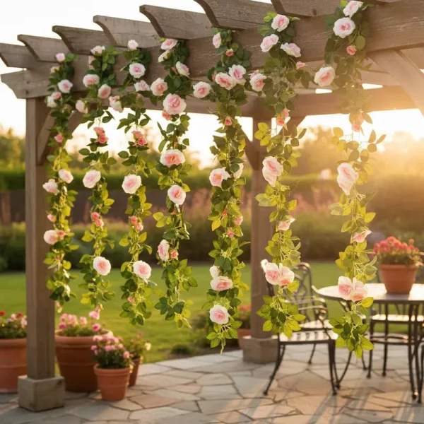 Flores Artificiales Enredadera Rosa Pack X6 Guirnalda Deco Rosa