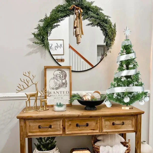 Arbolito De Navidad 80cm Con Adornos 30 Piezas Plata Verde