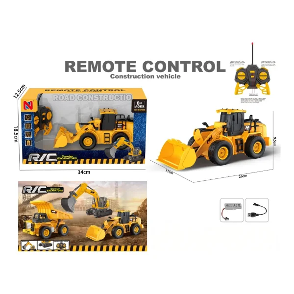Excavadora Tractor Juguete A Control Remoto Luz Y Sonido Rc Amarillo