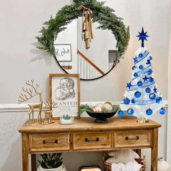 Arbolito De Navidad Blanco 80cm Con Adornos 30 Piezas Azul Blanco Y Azul