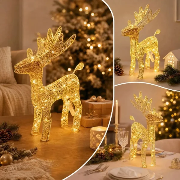 Reno Navideño  Decoración Adorno Hogar Navidad Fiestas 50cm Dorado